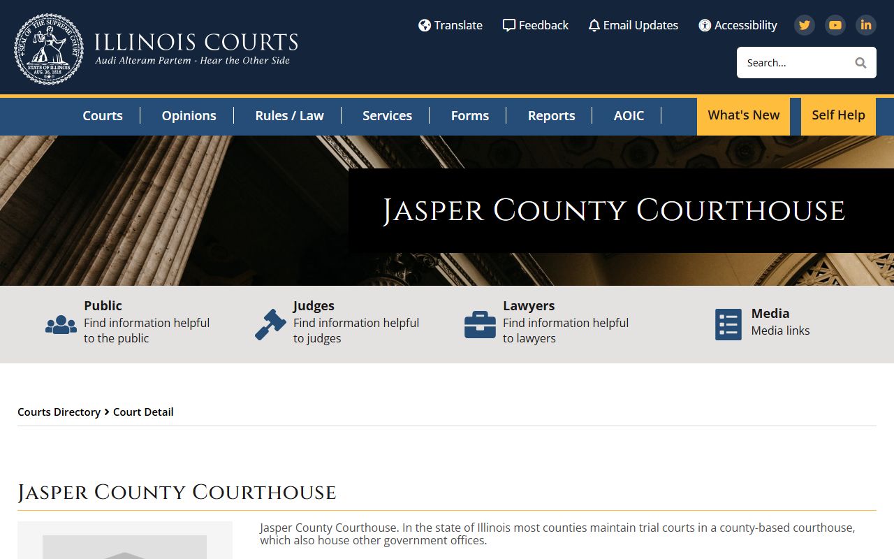 Illinois Courts Jasper County Courthouse directory for court records after an arrest