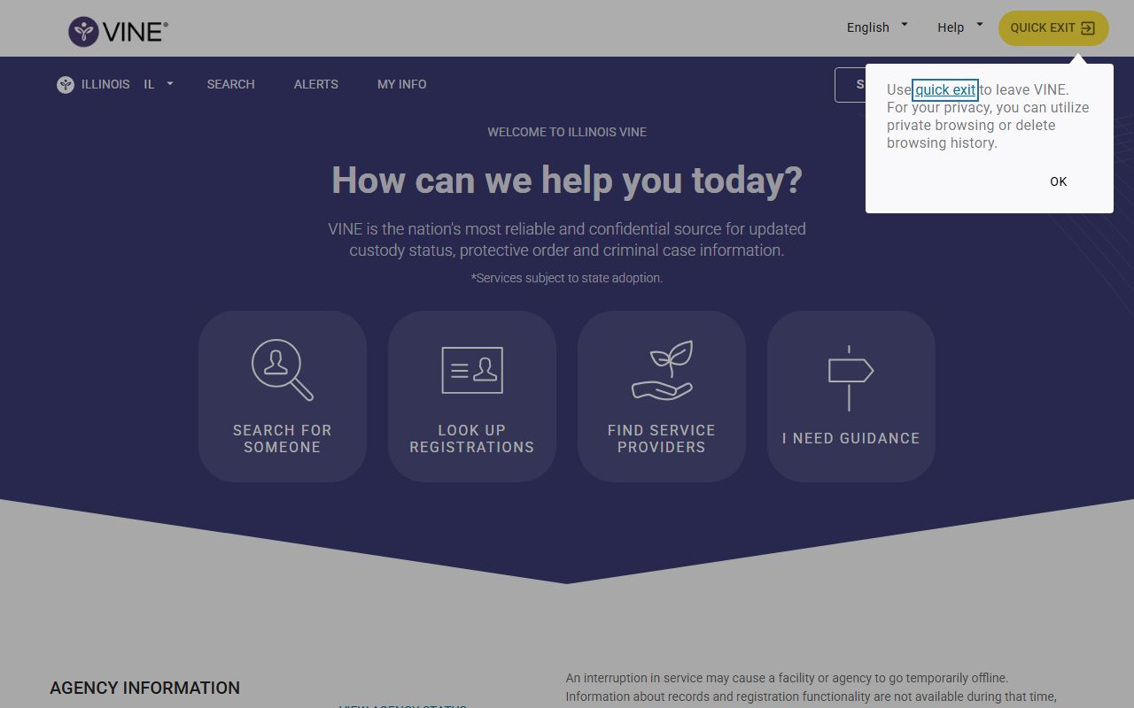 Illinois VINE custody and case status portal for Jasper County inmate records
