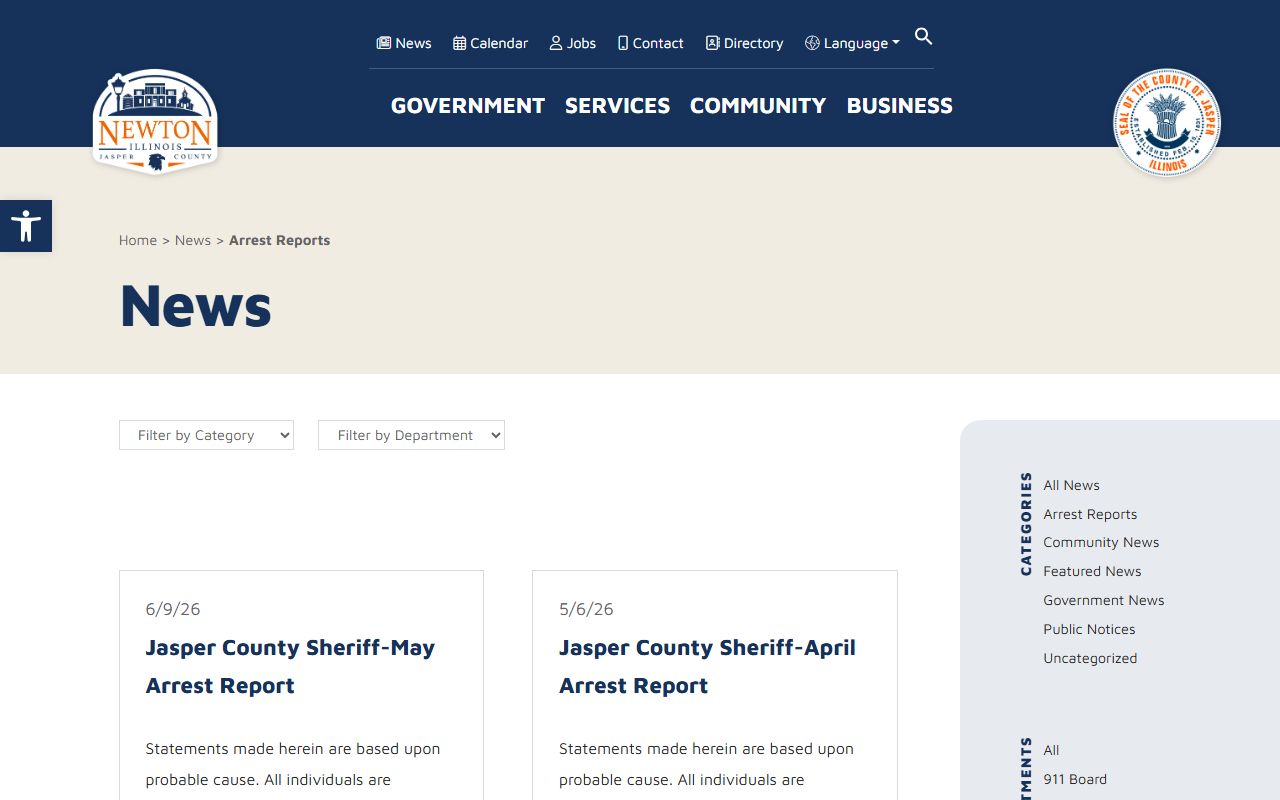 Jasper County sheriff arrest reports archive, which carries no jail mugshots gallery