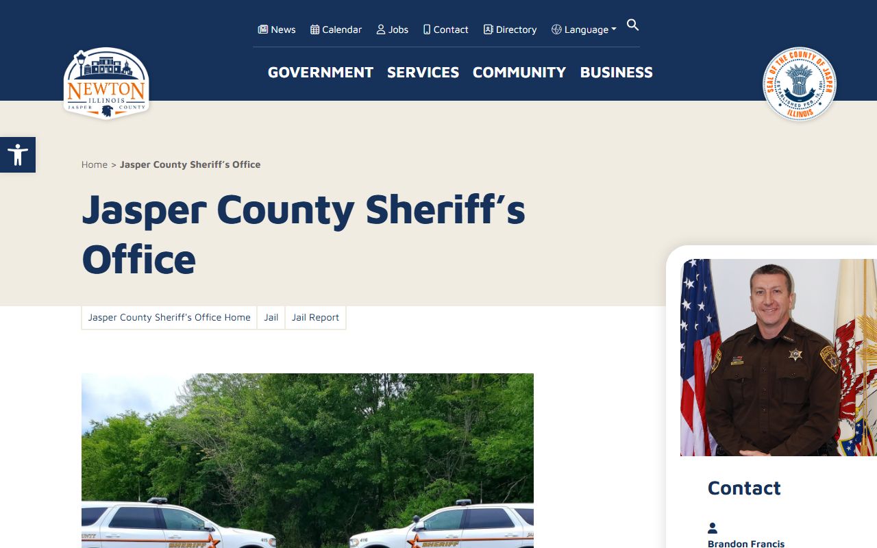 Jasper County Sheriff's Office page for the Jasper County Jail inmate lookup